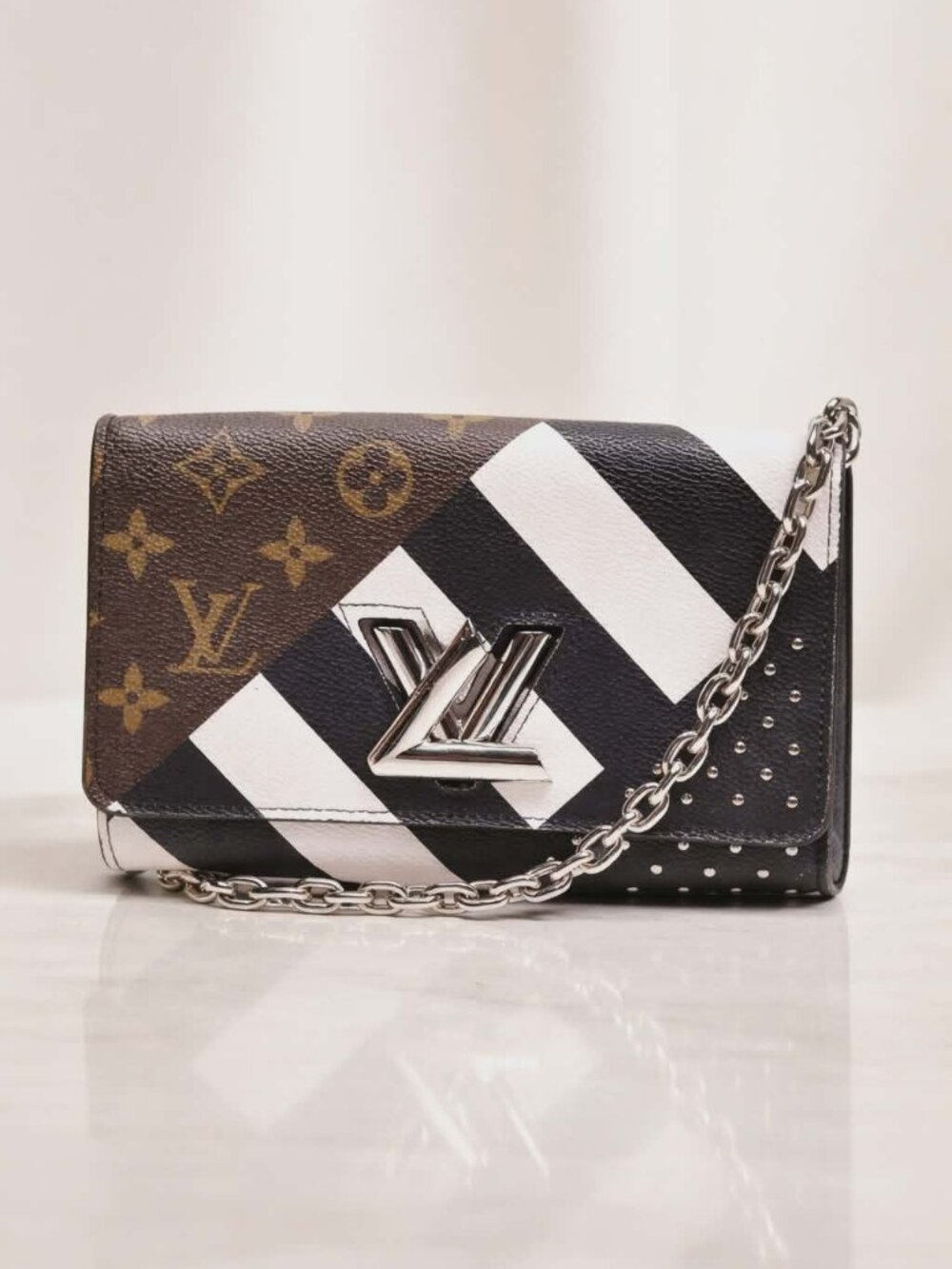 Authentic Louis Vuitton Twist Chain Bag Monogram Stripe LV Crossbody